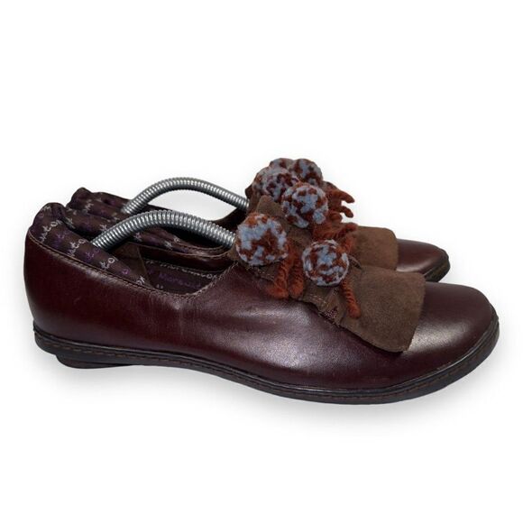 M by Morenatom Leather Pom Slip-on Loafers Brown Women's 7.5B - Picture 4 of 11